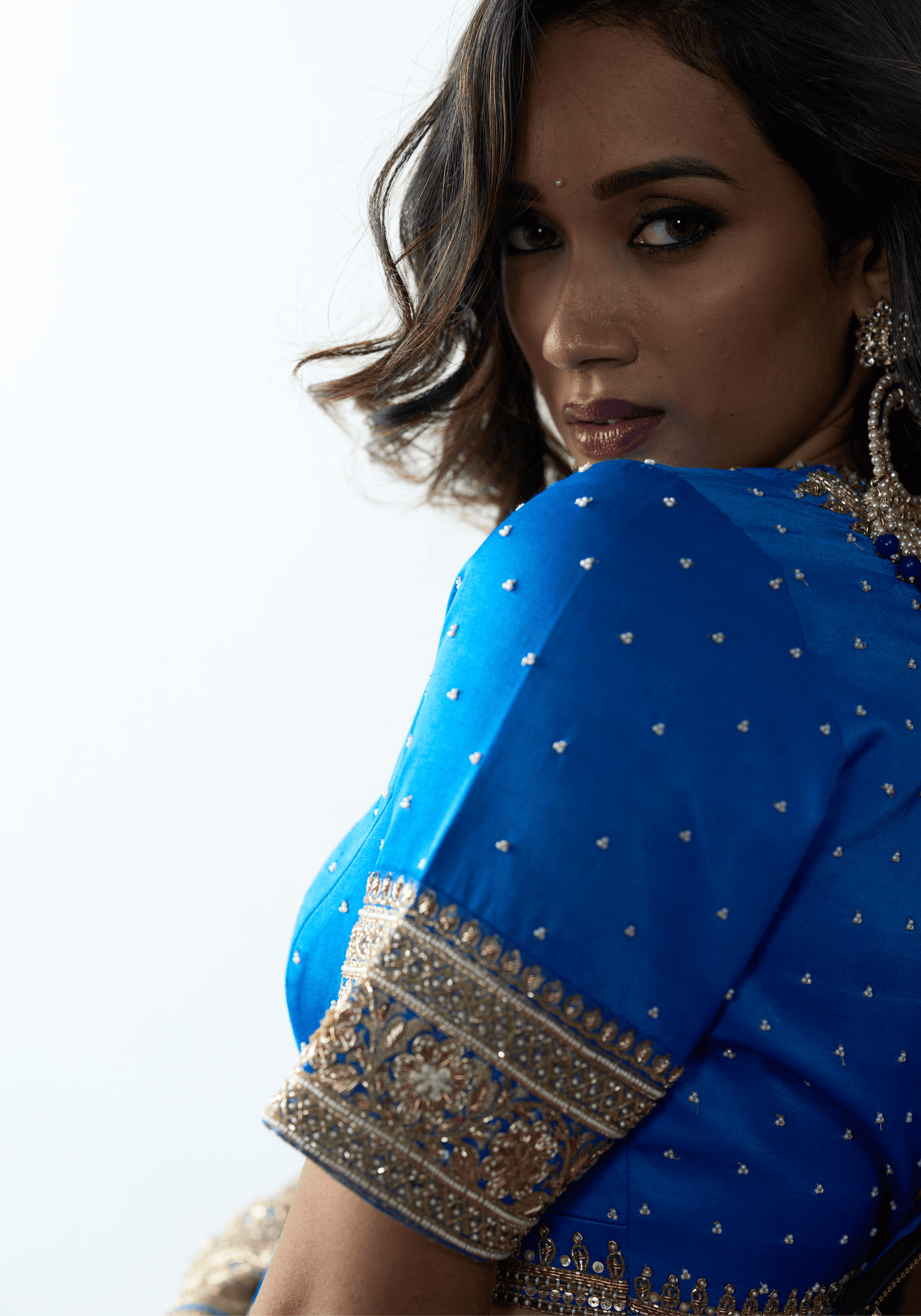 Royal Blue Bandhani Embroidered Saree