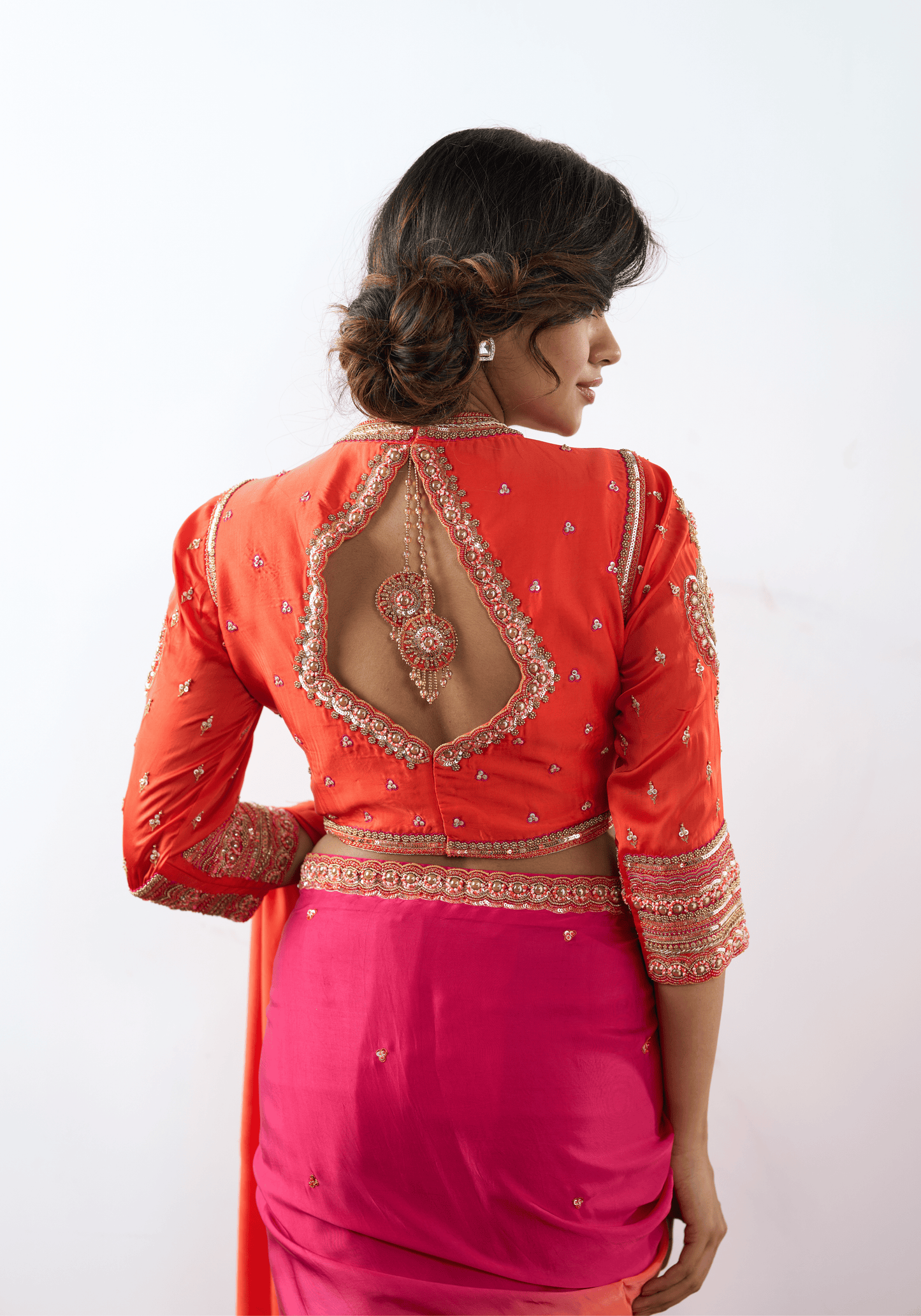 Sunset Pink Ombre Pre-Draped Saree
