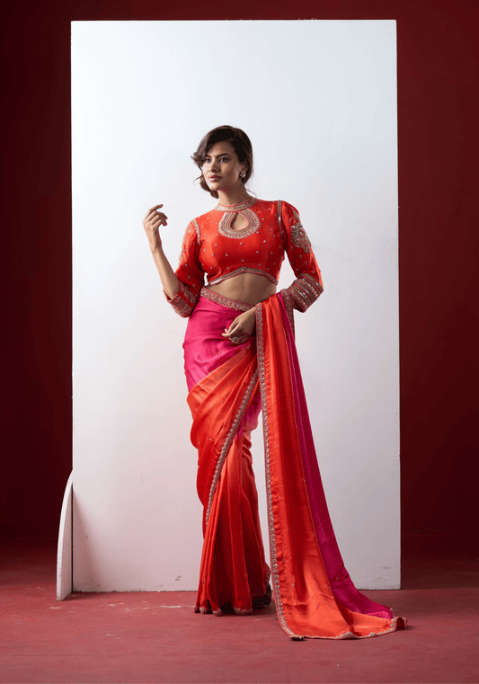 Sunset Pink Ombre Pre-Draped Saree