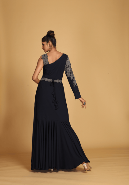 Midnight One-Shoulder Embroidered Gown