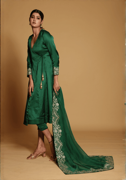 Emerald Green Embroidered Kurti Set with Dupatta