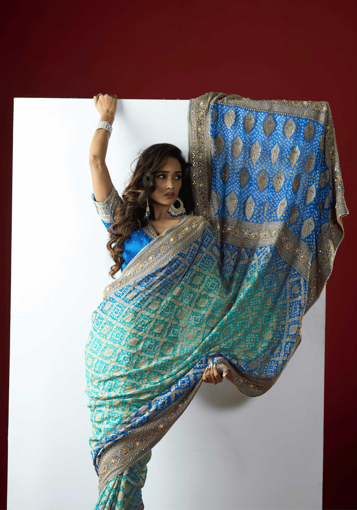 Royal Blue Bandhani Embroidered Saree