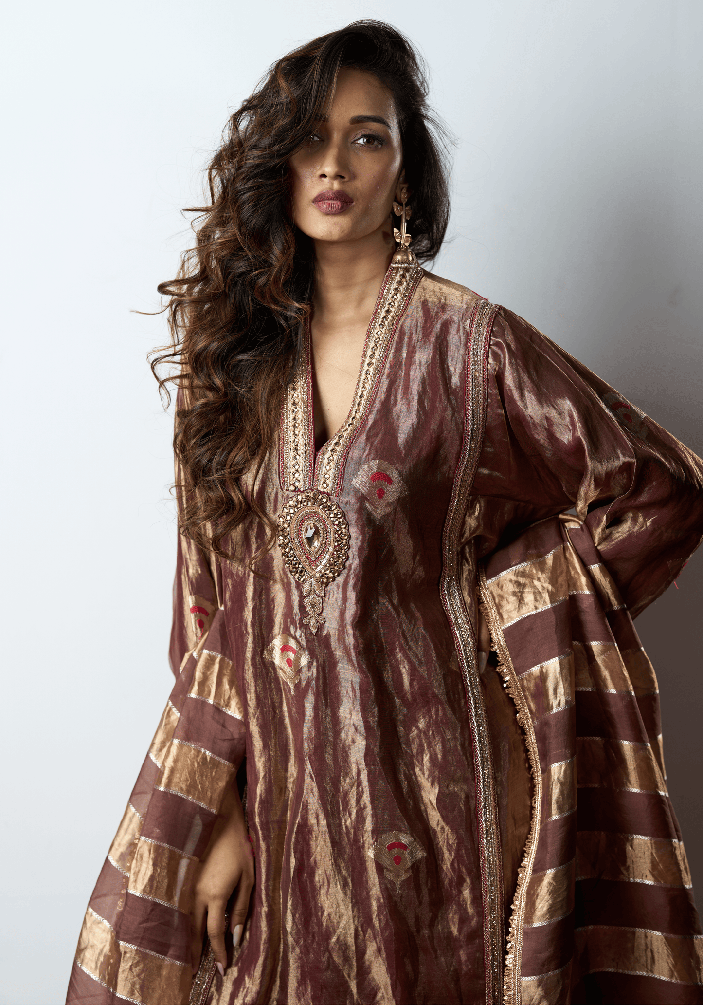 Metallic Mauve Kurti Set with Banarasi Dupatta