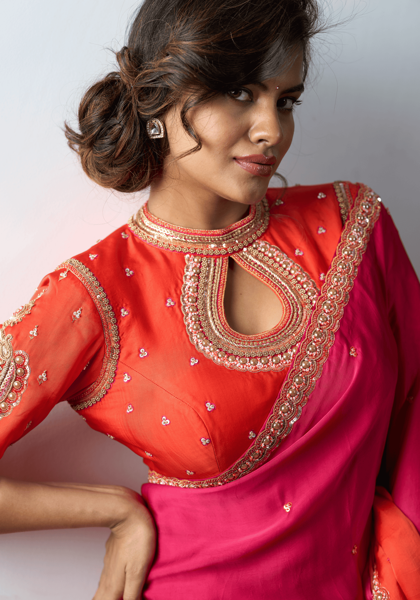 Sunset Pink Ombre Pre-Draped Saree