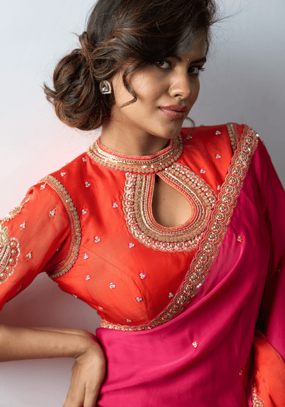 Sunset Pink Ombre Pre-Draped Saree