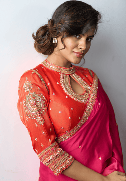 Sunset Pink Ombre Pre-Draped Saree