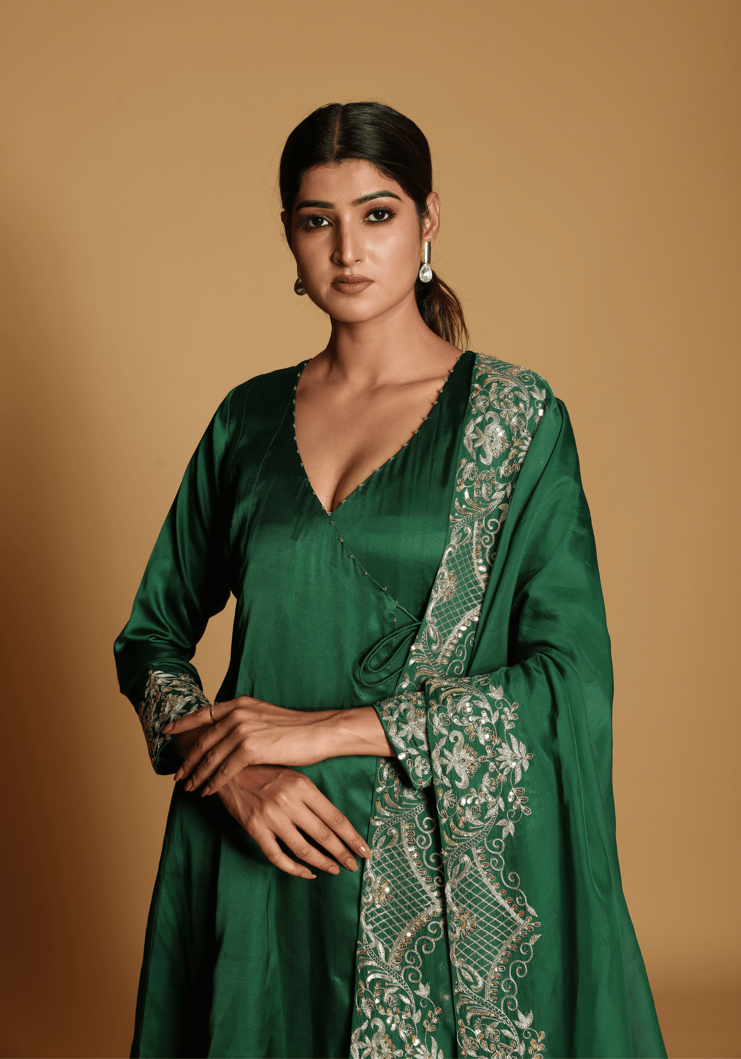 Emerald Green Embroidered Kurti Set with Dupatta