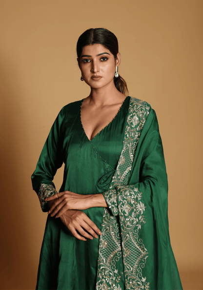 Emerald Green Embroidered Kurti Set with Dupatta