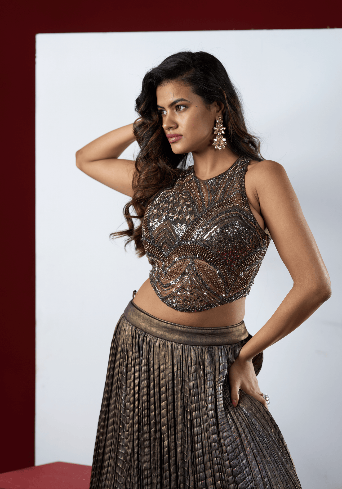Gunmetal Sequins Lehenga Set