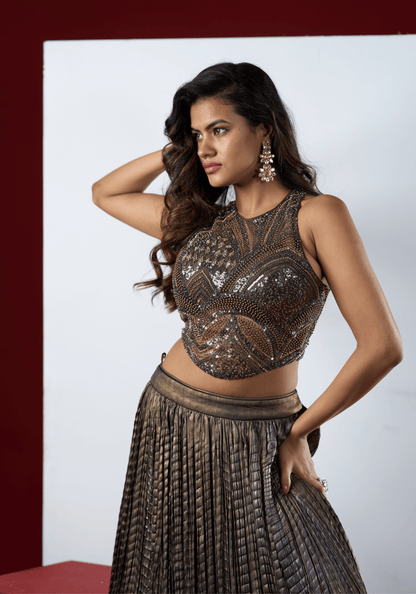 Gunmetal Sequins Lehenga Set
