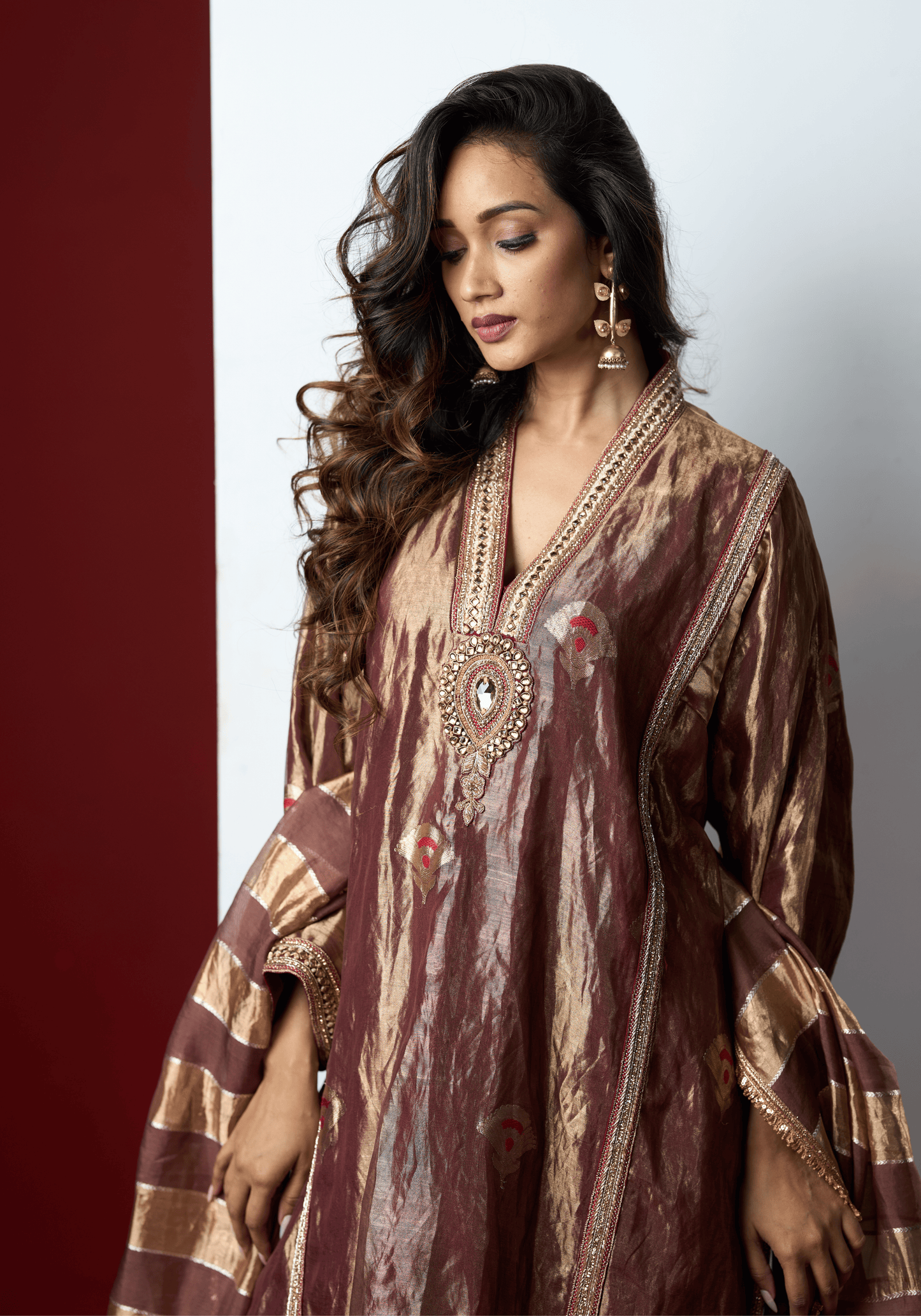 Metallic Mauve Kurti Set with Banarasi Dupatta