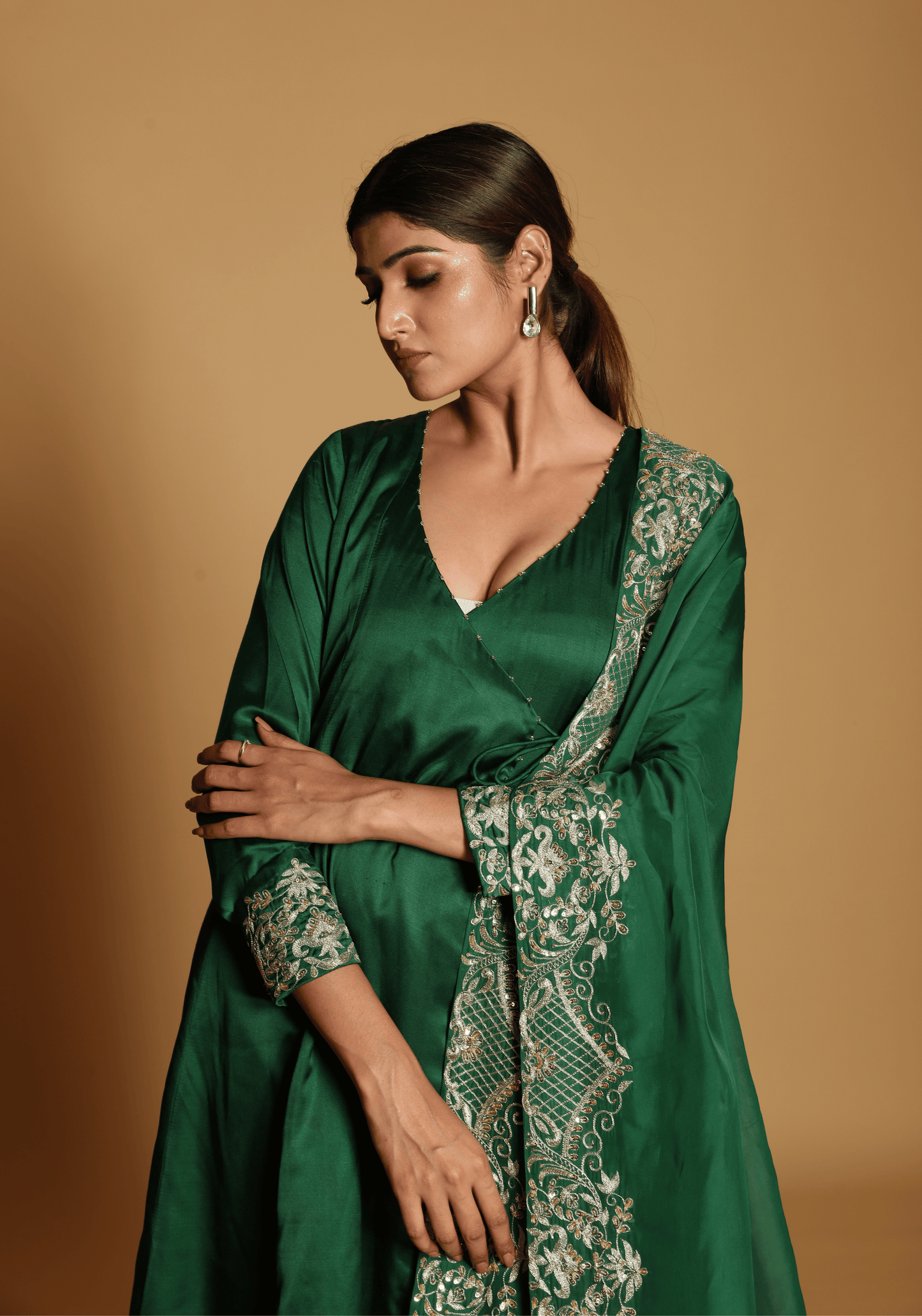 Emerald Green Embroidered Kurti Set with Dupatta