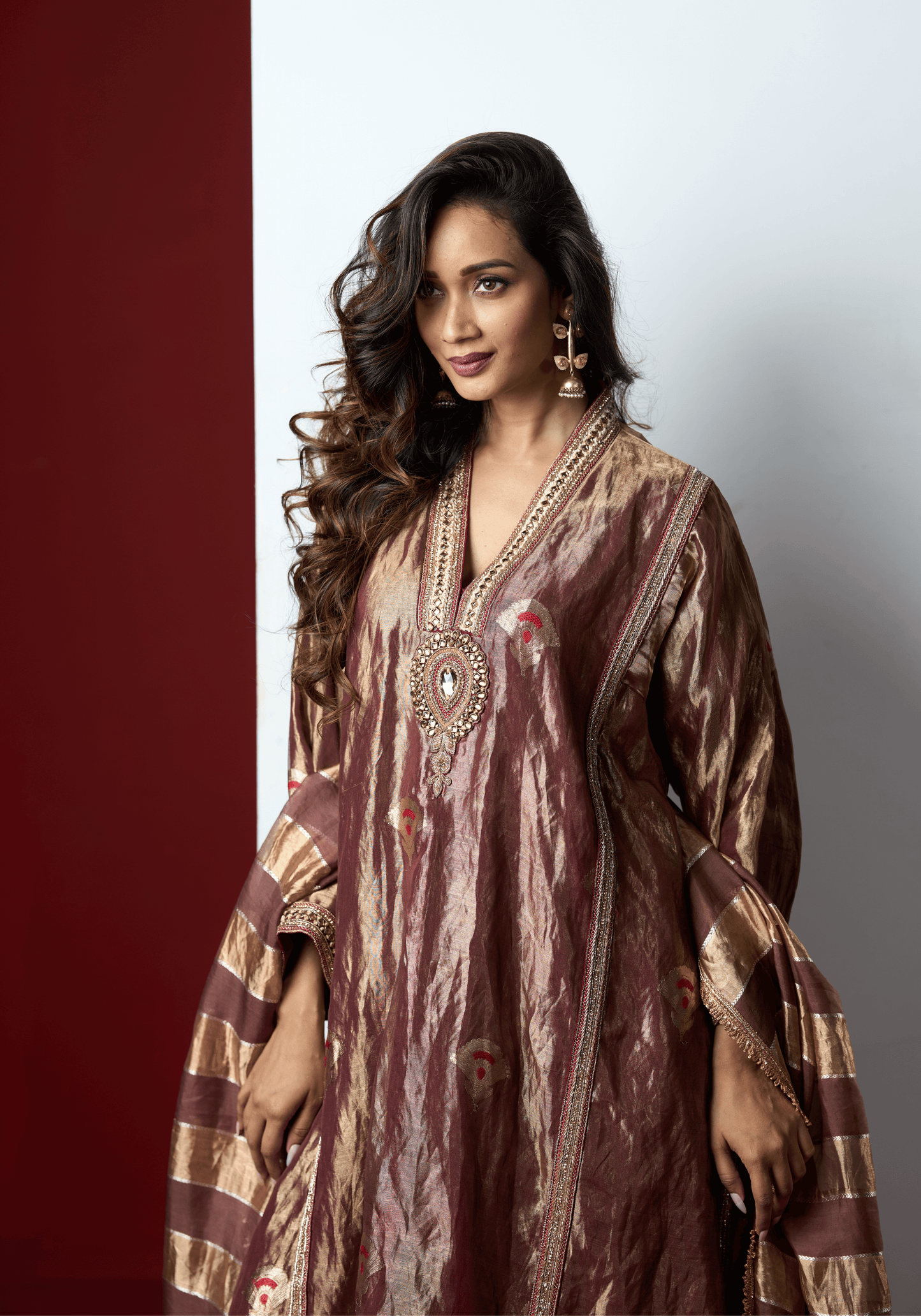 Metallic Mauve Kurti Set with Banarasi Dupatta