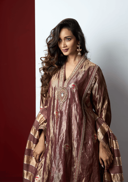 Metallic Mauve Kurti Set with Banarasi Dupatta