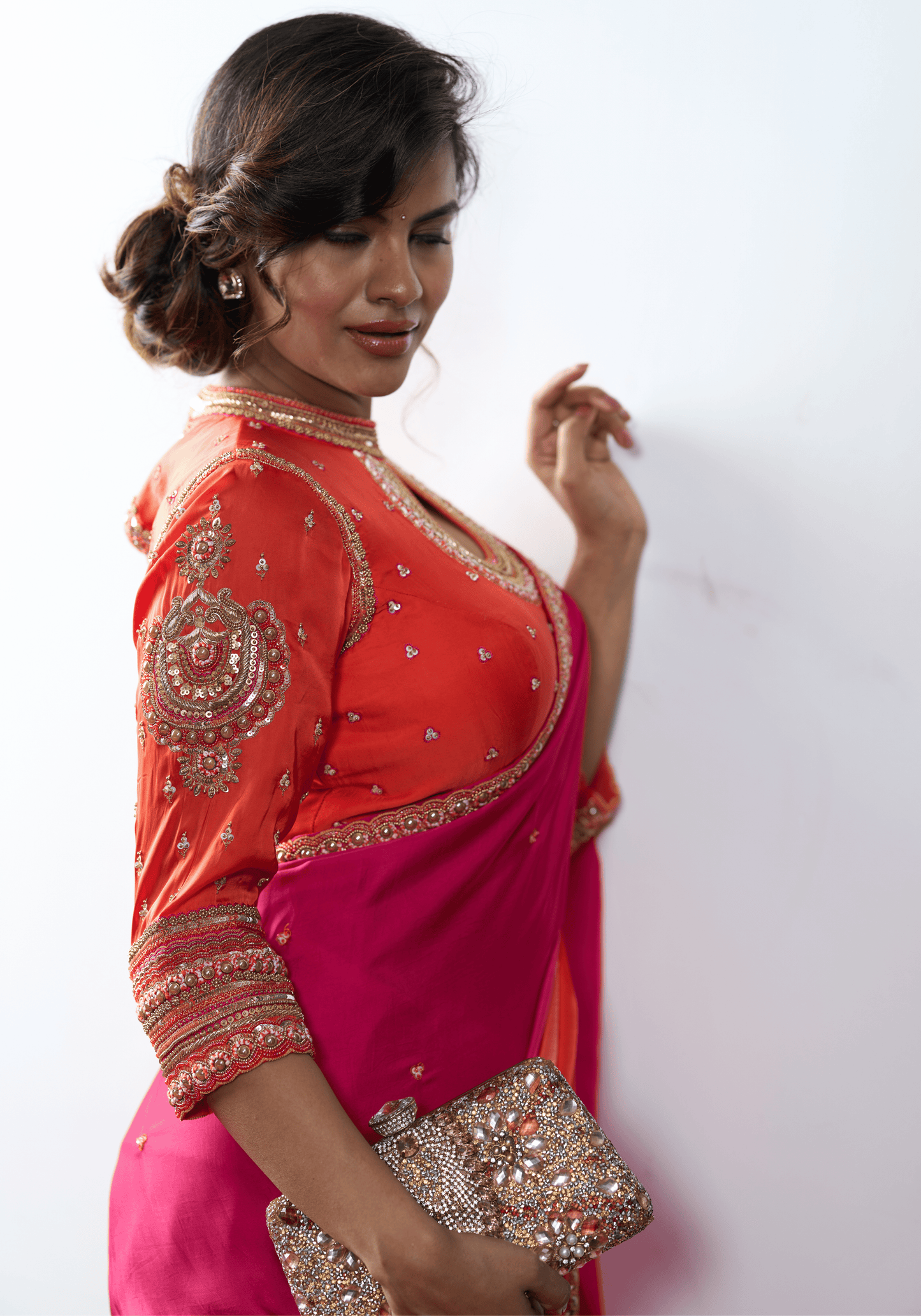 Sunset Pink Ombre Pre-Draped Saree