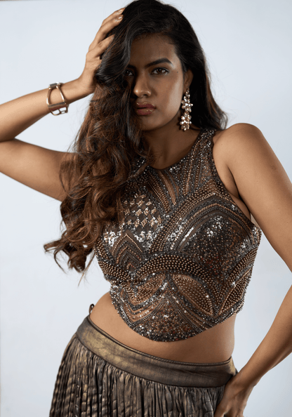 Gunmetal Sequins Lehenga Set