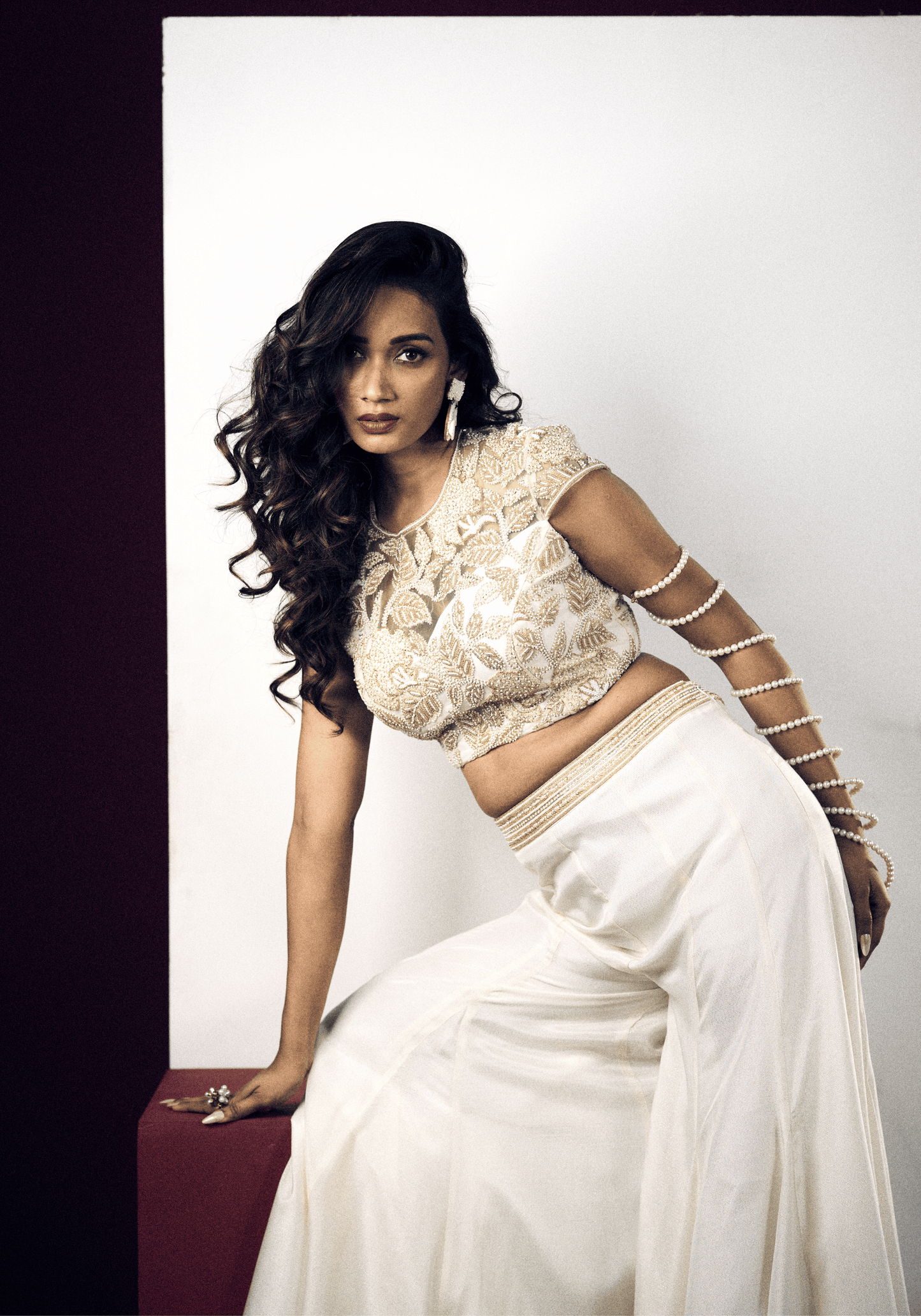 Pearl White Embellished Pre-Draped Saree