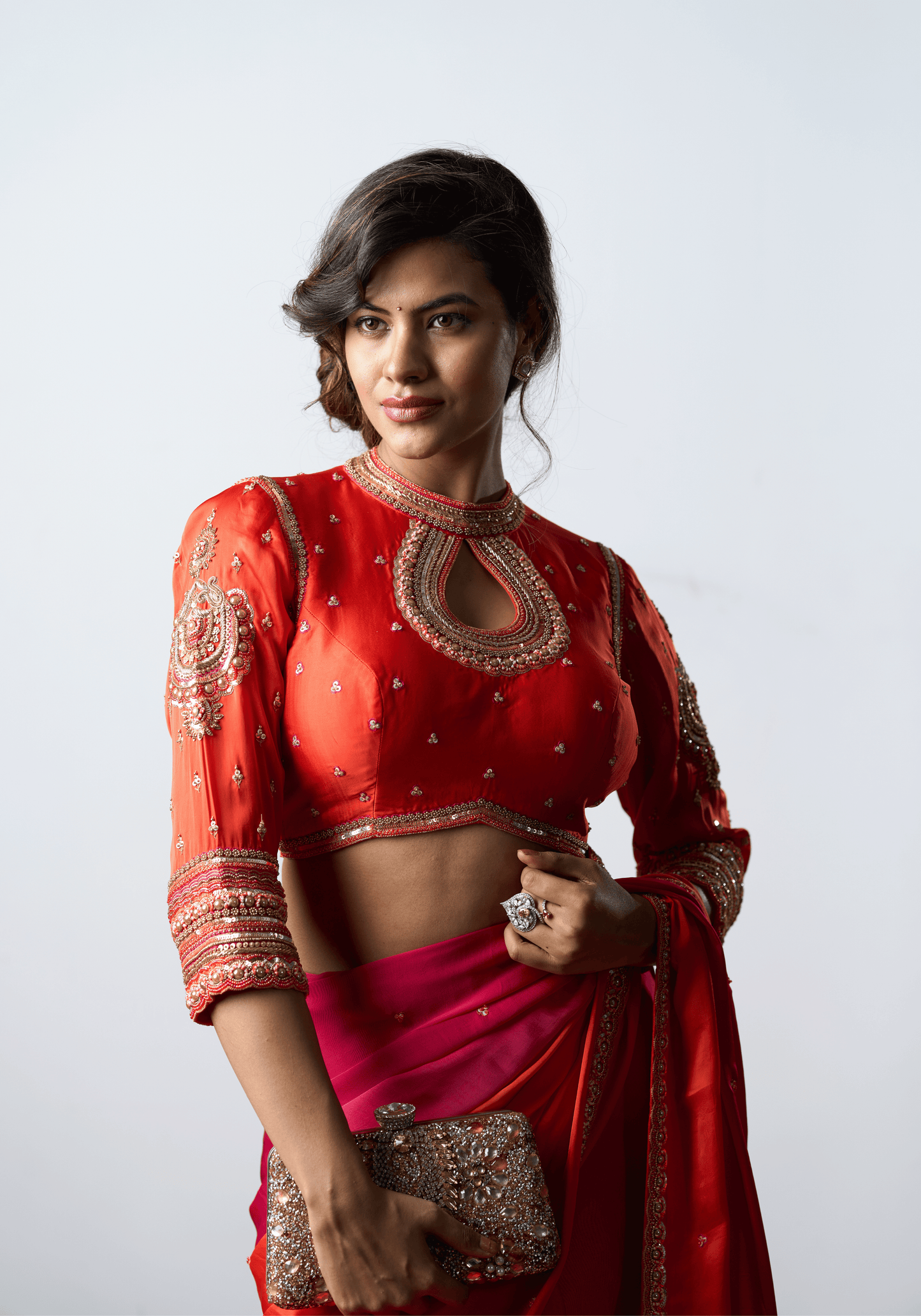 Sunset Pink Ombre Pre-Draped Saree