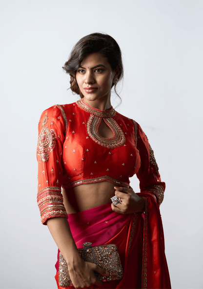 Sunset Pink Ombre Pre-Draped Saree