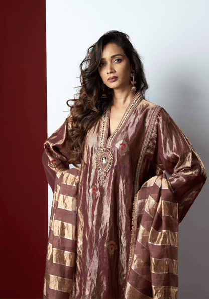 Metallic Mauve Kurti Set with Banarasi Dupatta