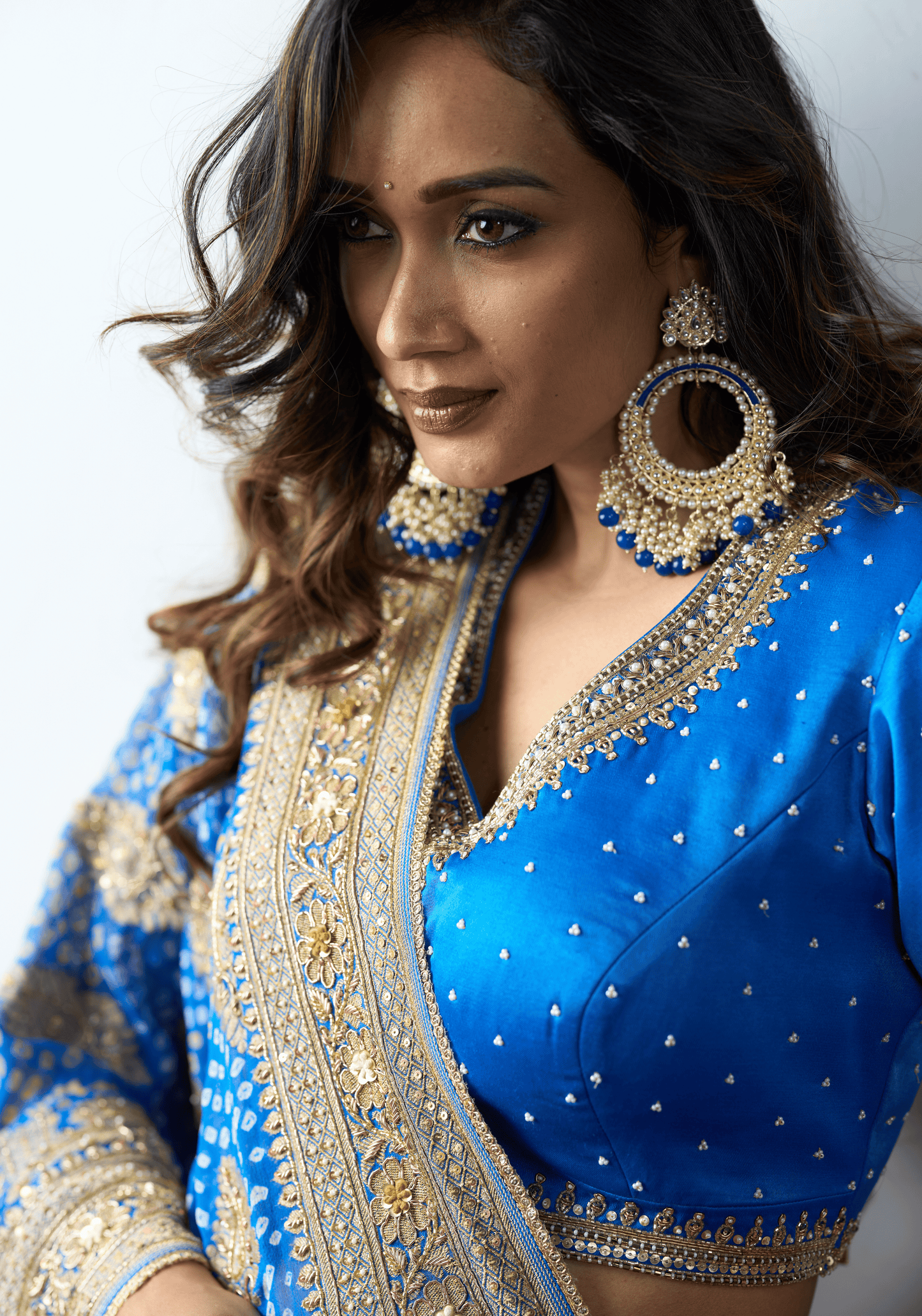 Royal Blue Bandhani Embroidered Saree