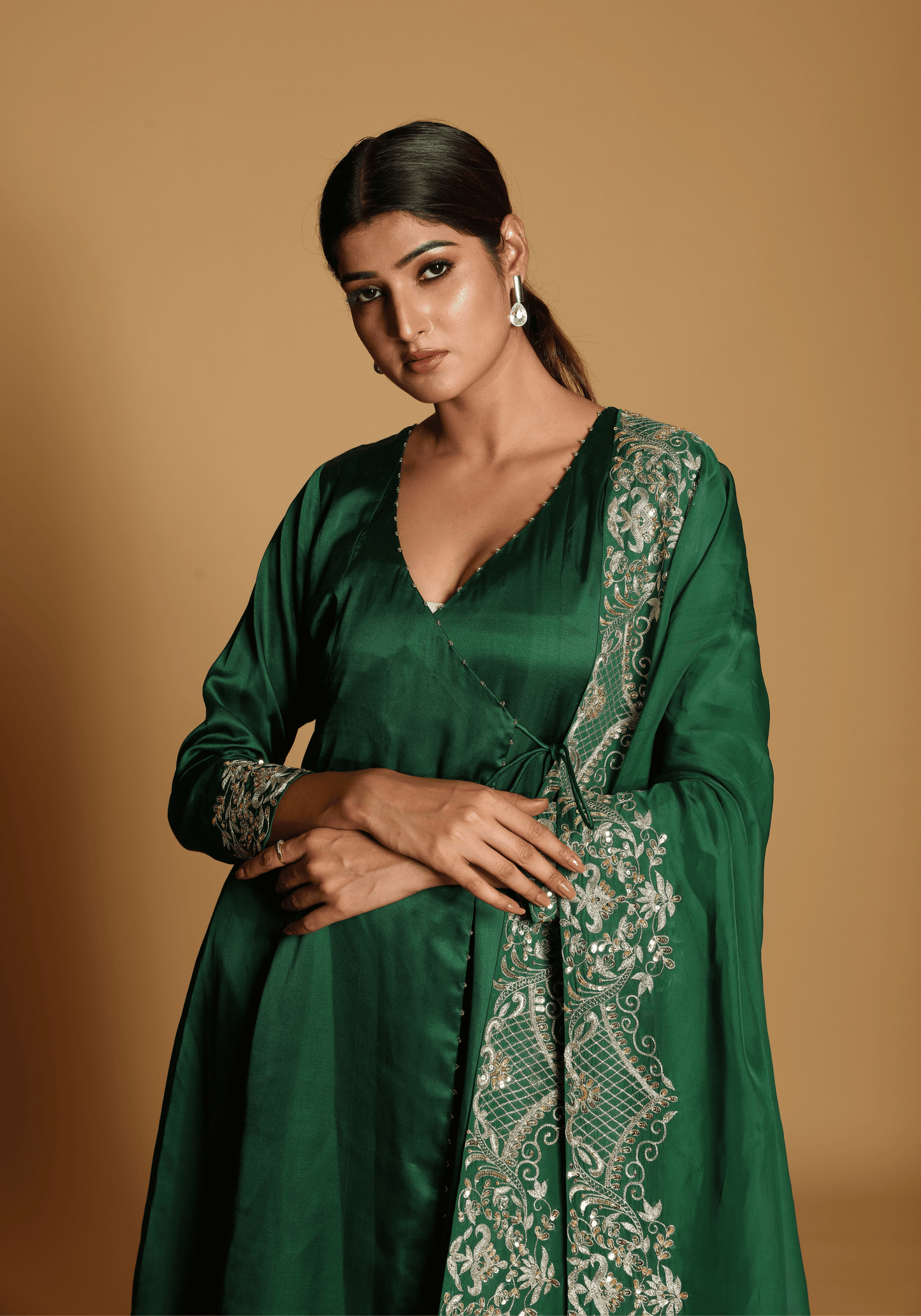 Emerald Green Embroidered Kurti Set with Dupatta