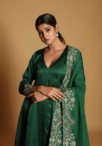 Emerald Green Embroidered Kurti Set with Dupatta