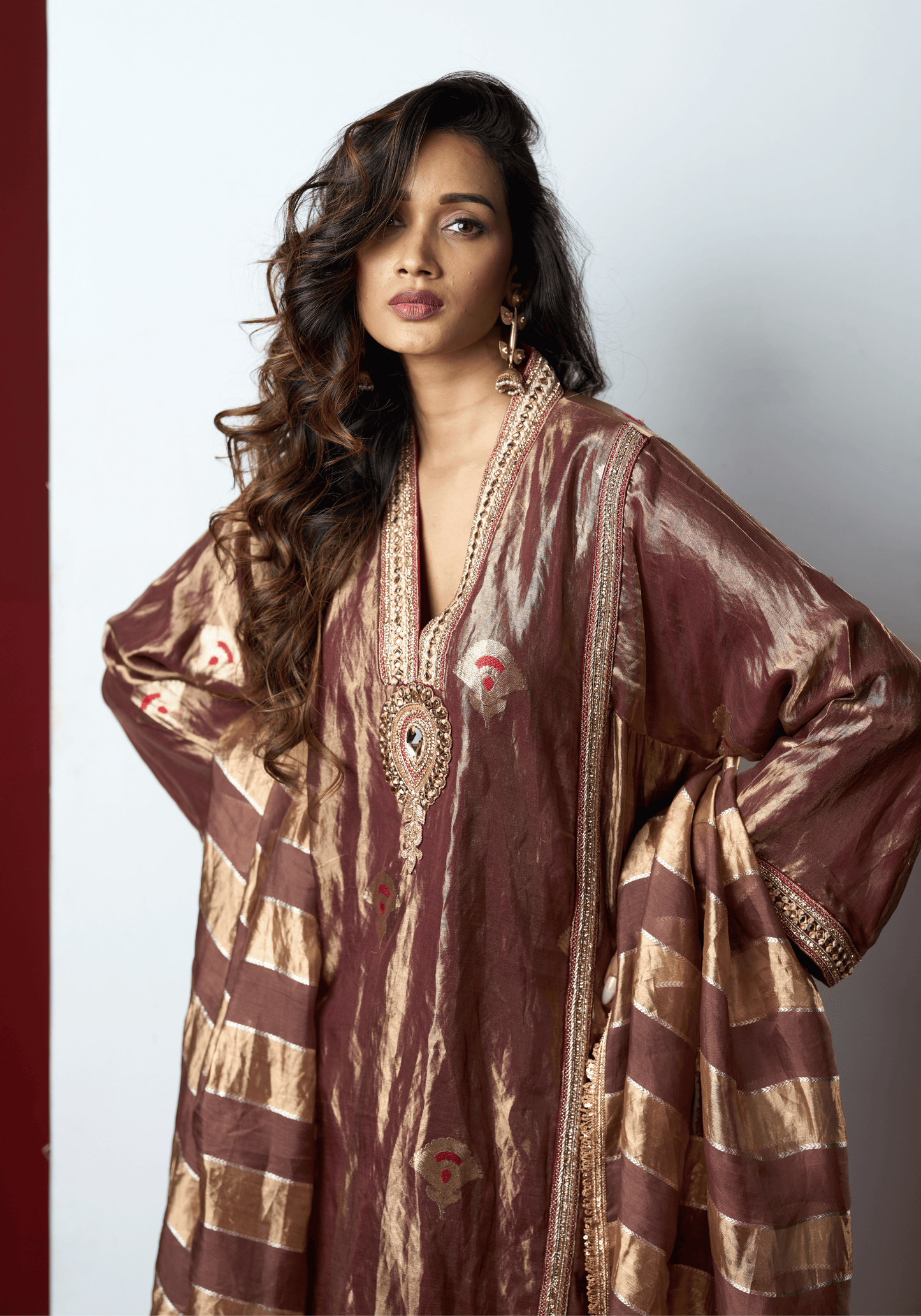 Metallic Mauve Kurti Set with Banarasi Dupatta