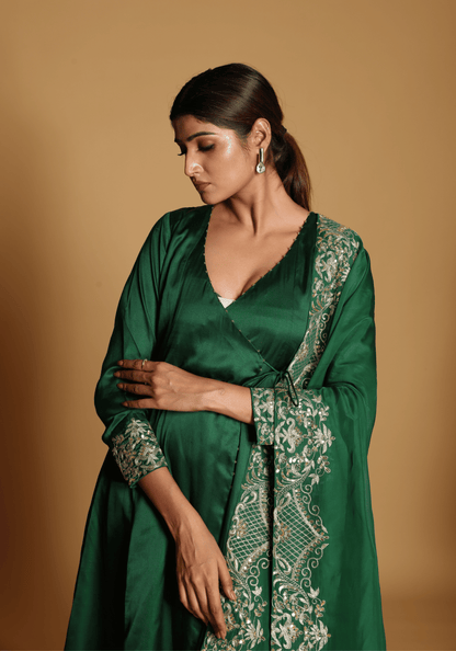 Emerald Green Embroidered Kurti Set with Dupatta