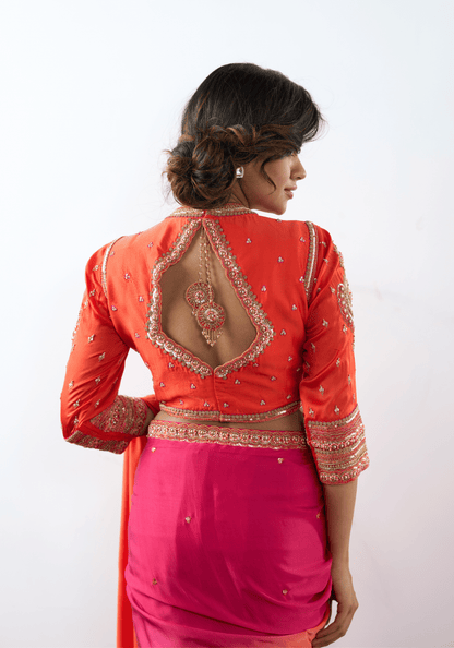 Sunset Pink Ombre Pre-Draped Saree