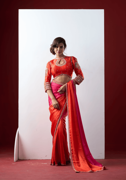 Sunset Pink Ombre Pre-Draped Saree
