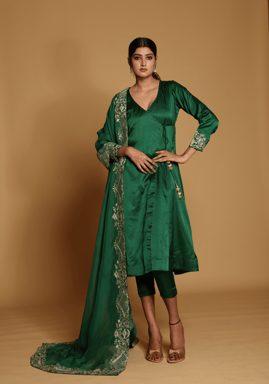 Emerald Green Embroidered Kurti Set with Dupatta