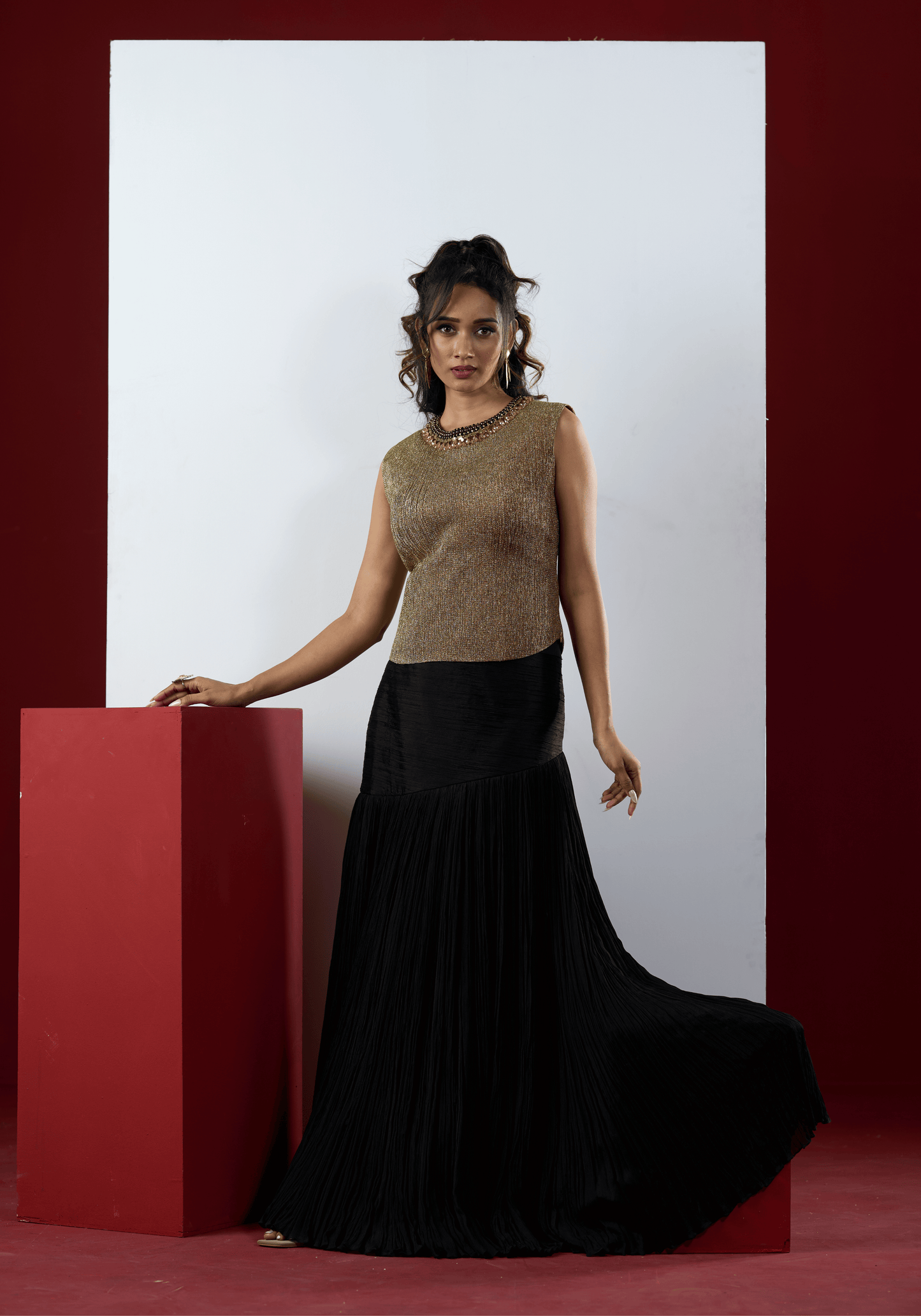 Black Gold Shimmer Evening Gown