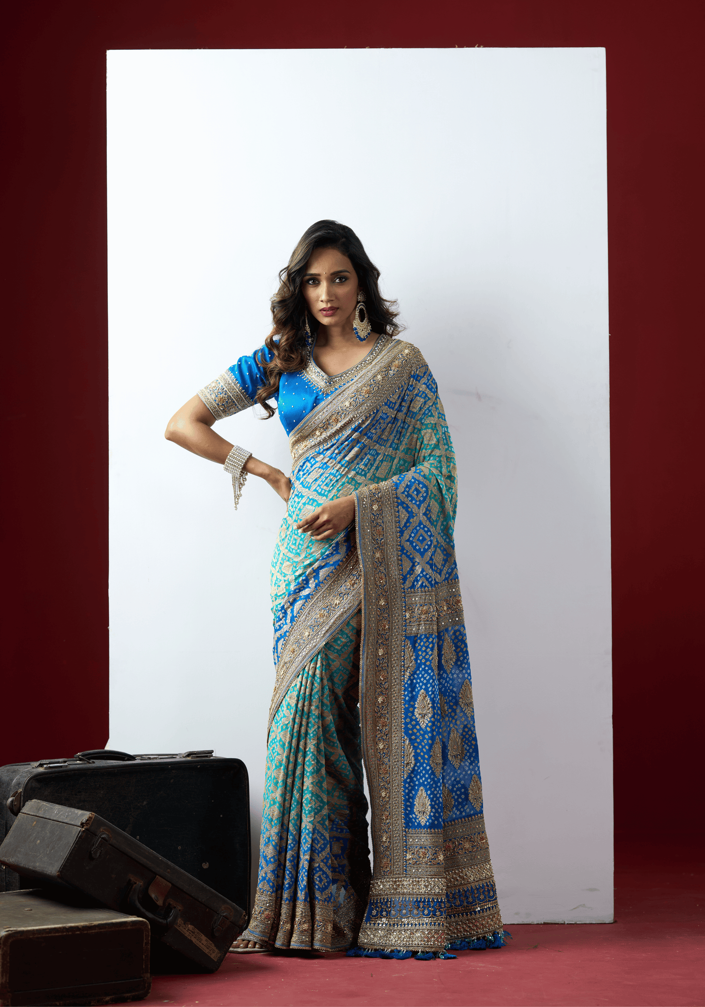 Royal Blue Bandhani Embroidered Saree
