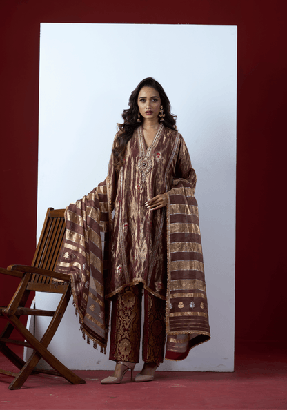 Metallic Mauve Kurti Set with Banarasi Dupatta