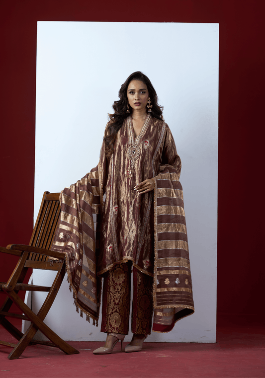 Metallic Mauve Kurti Set with Banarasi Dupatta