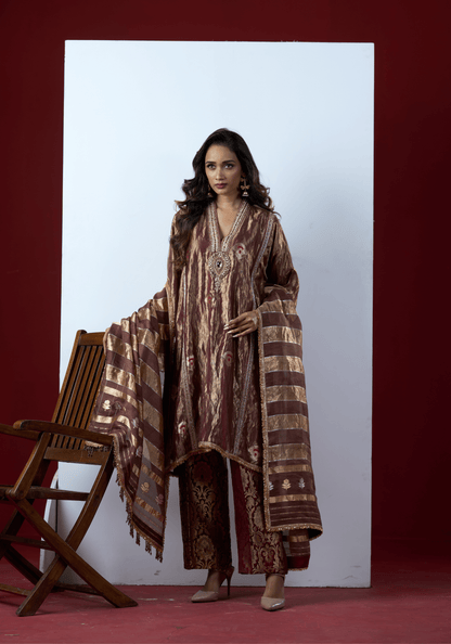 Metallic Mauve Kurti Set with Banarasi Dupatta
