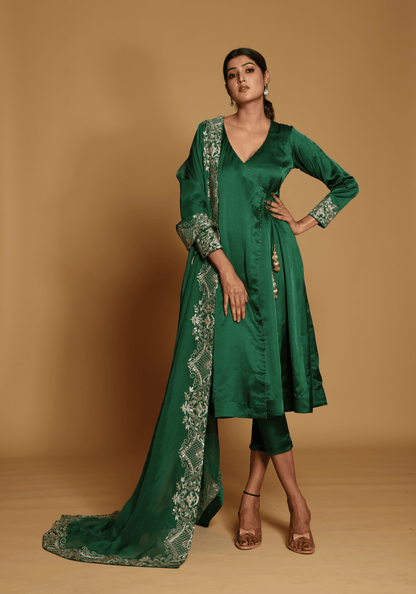 Emerald Green Embroidered Kurti Set with Dupatta