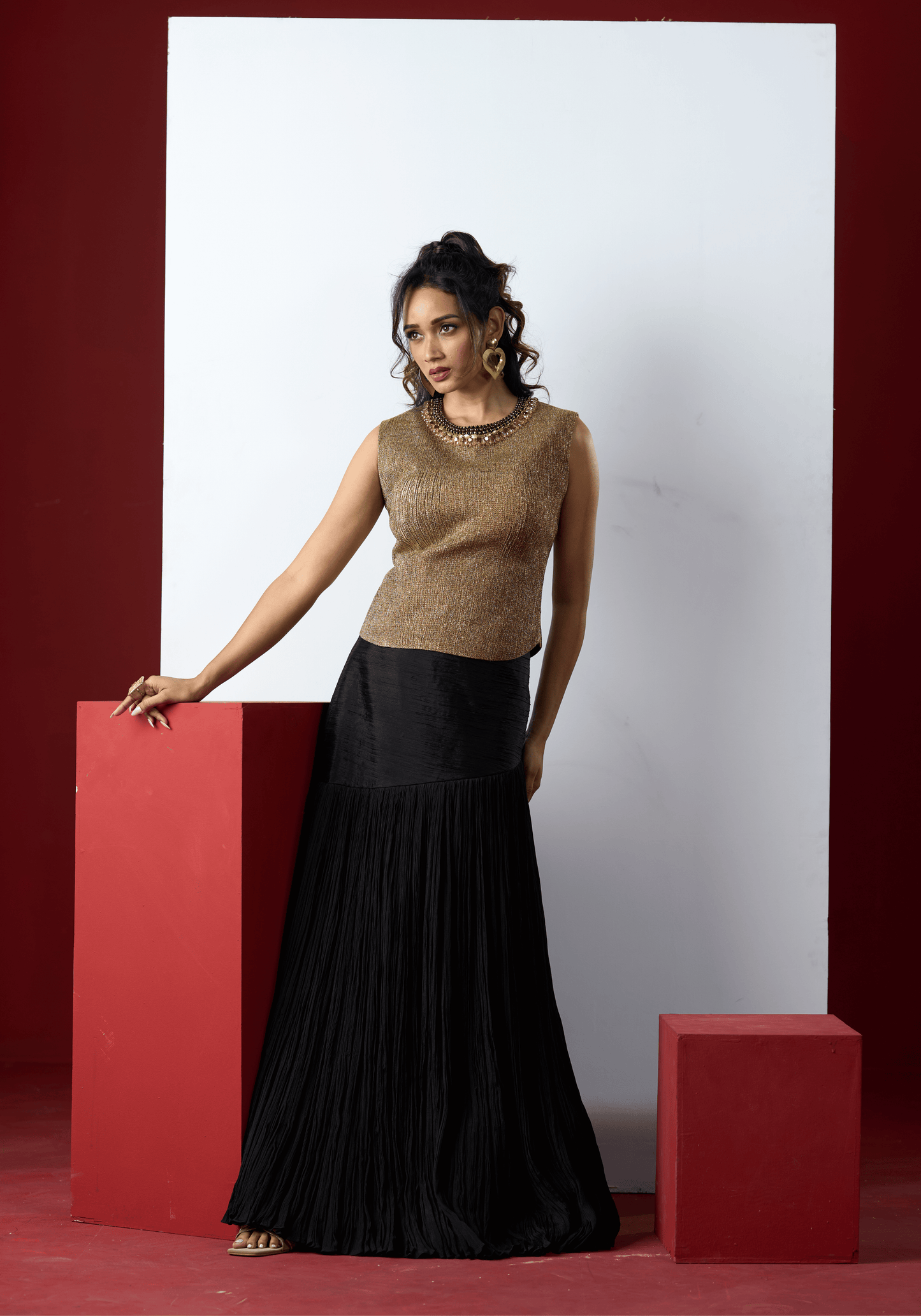 Black Gold Shimmer Evening Gown