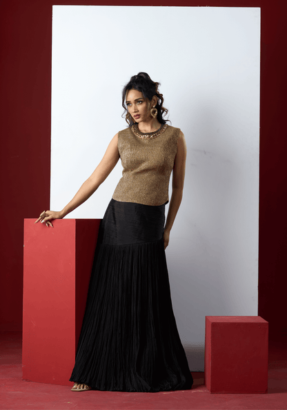 Black Gold Shimmer Evening Gown