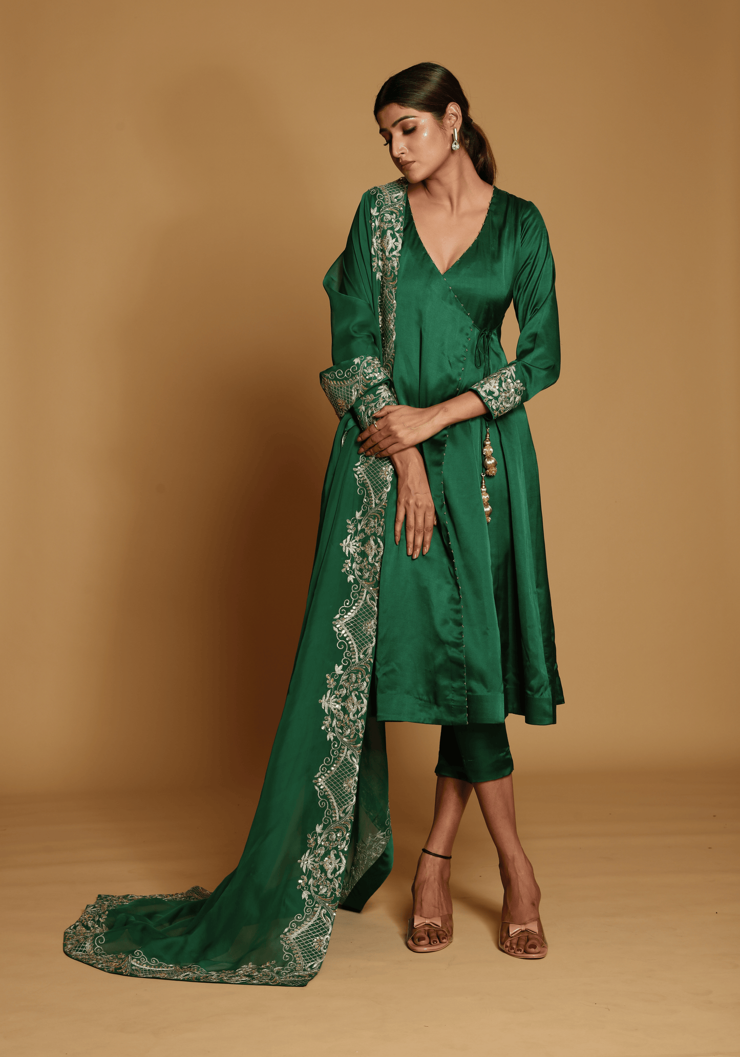 Emerald Green Embroidered Kurti Set with Dupatta