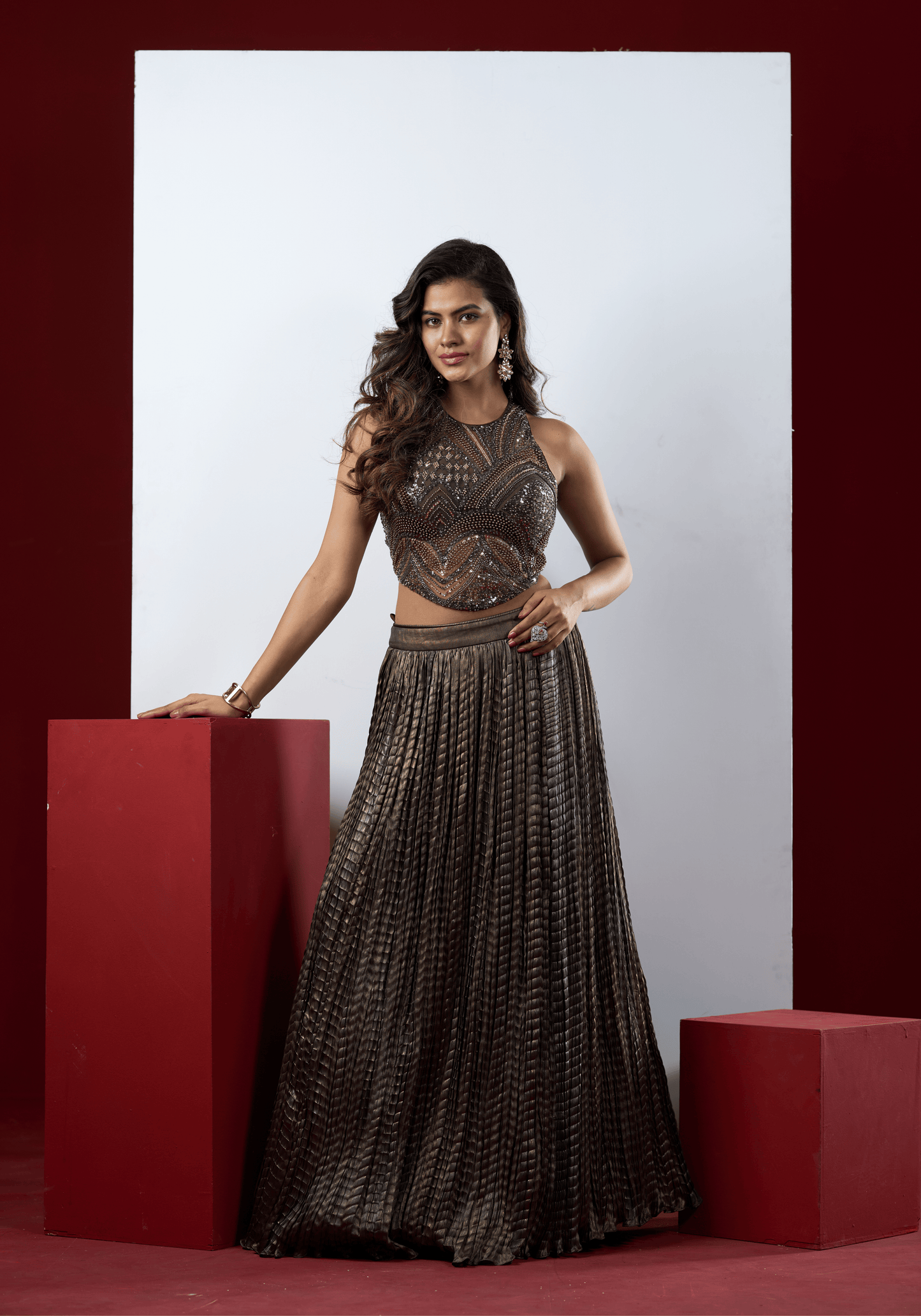 Gunmetal Sequins Lehenga Set