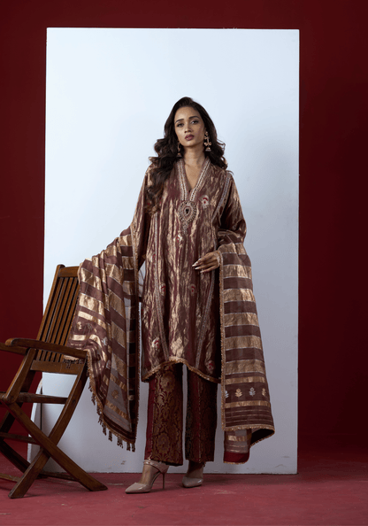 Metallic Mauve Kurti Set with Banarasi Dupatta