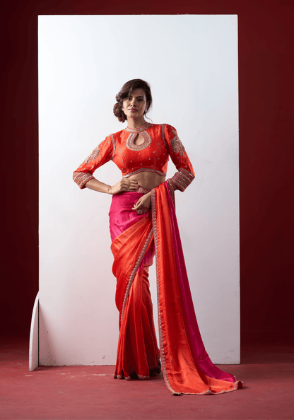 Sunset Pink Ombre Pre-Draped Saree