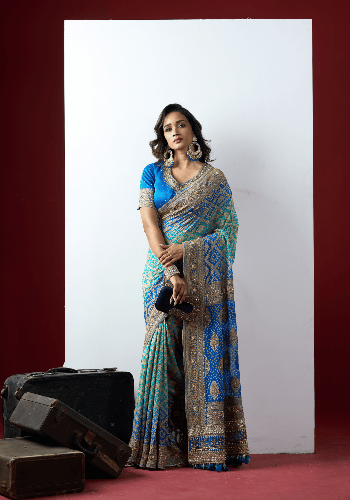 Royal Blue Bandhani Embroidered Saree