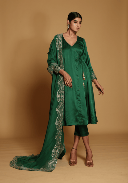 Emerald Green Embroidered Kurti Set with Dupatta