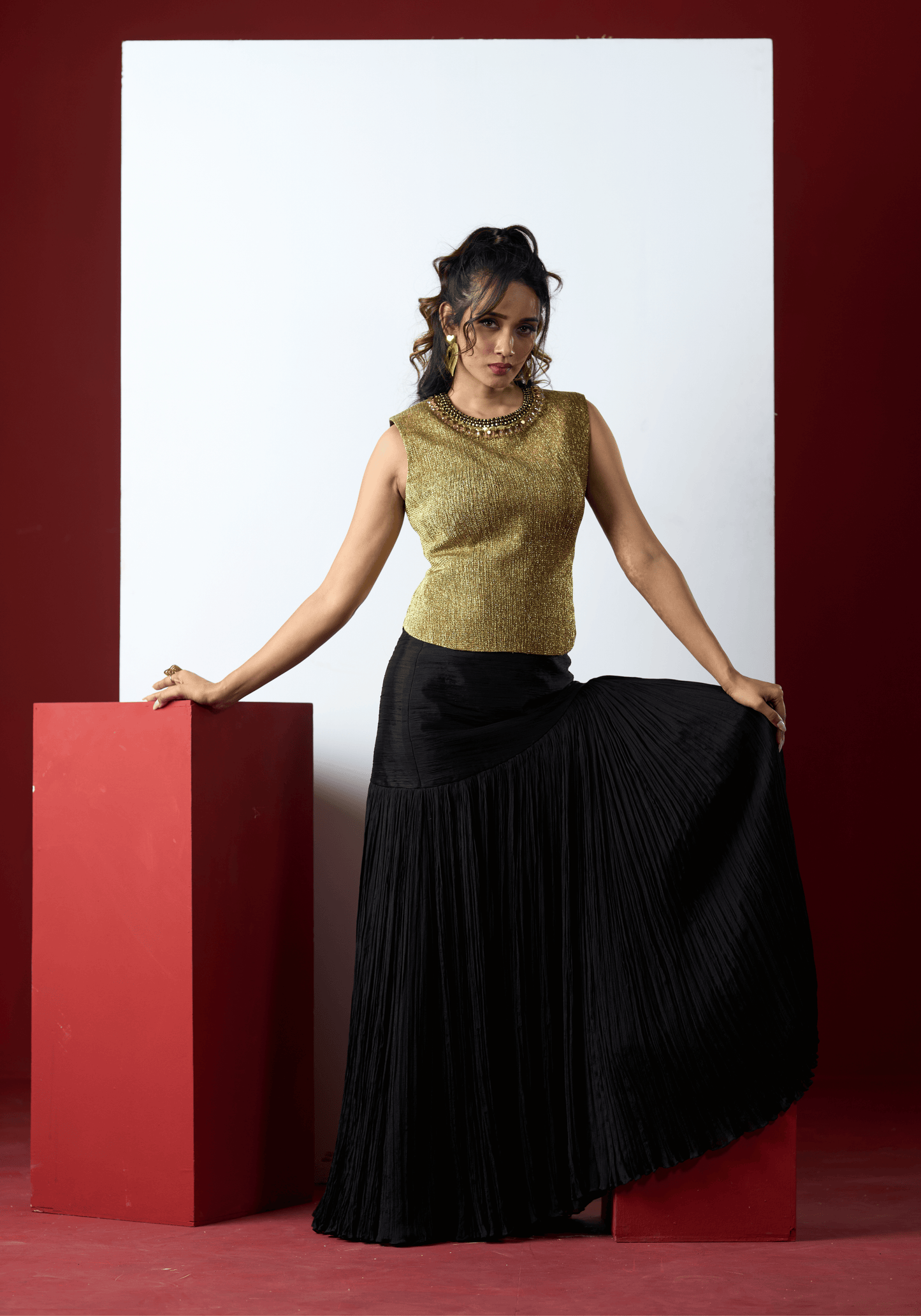 Black Gold Shimmer Evening Gown