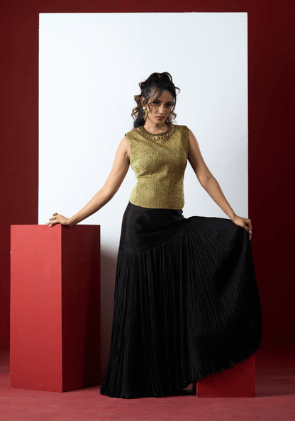 Black Gold Shimmer Evening Gown
