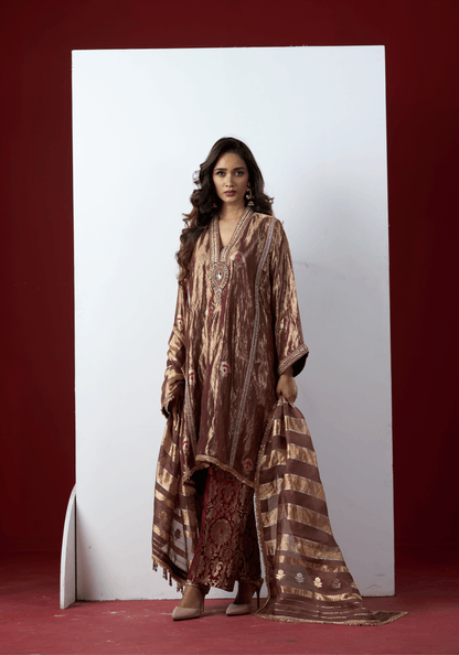 Metallic Mauve Kurti Set with Banarasi Dupatta