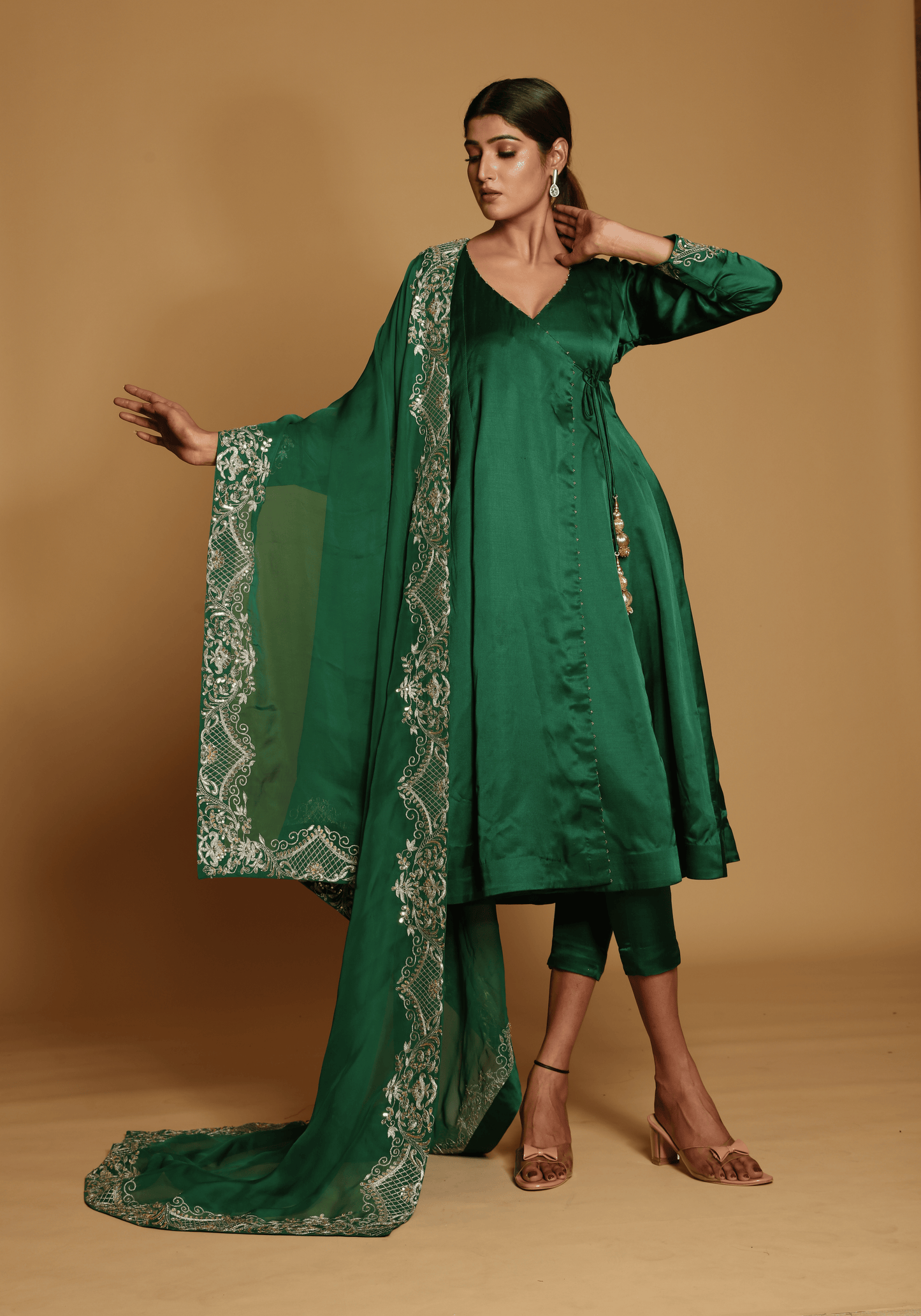 Emerald Green Embroidered Kurti Set with Dupatta